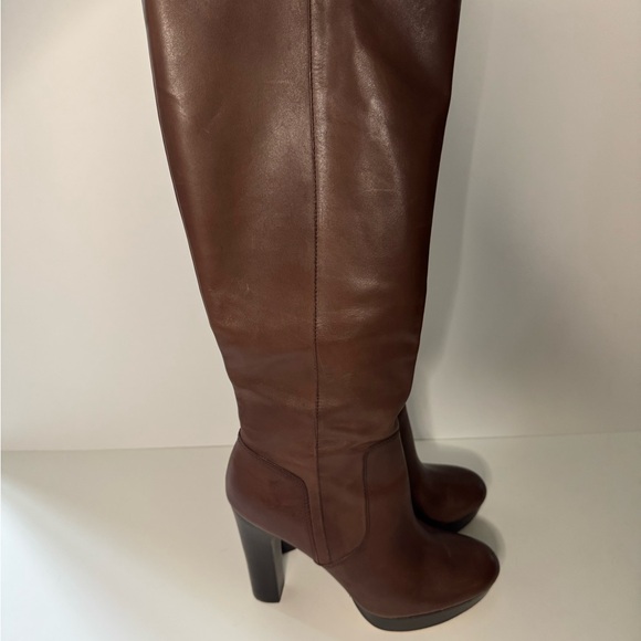 Michael Kors Brown Leather Platform Heeled Boots Size 10 - Picture 1 of 8